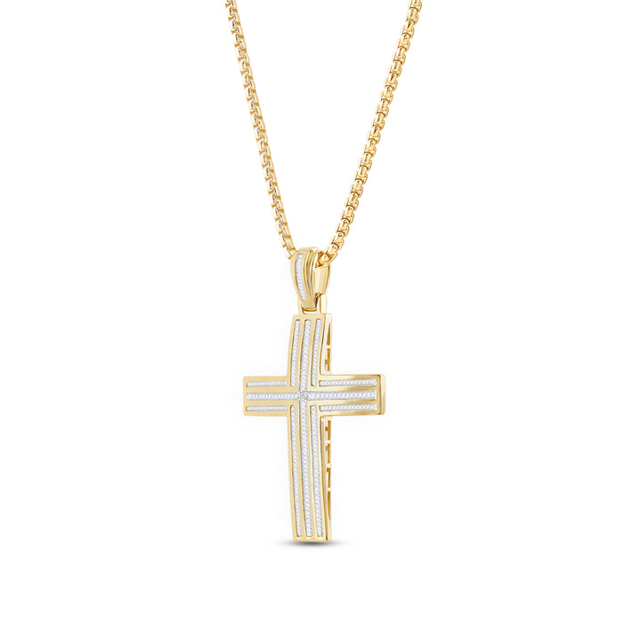 ARCHED BAGUETTE CROSS MEN'S DRIPZ NECKLACE 
with Cubic Zirconia Stones and 14K Yellow Gold over Sterling Silver