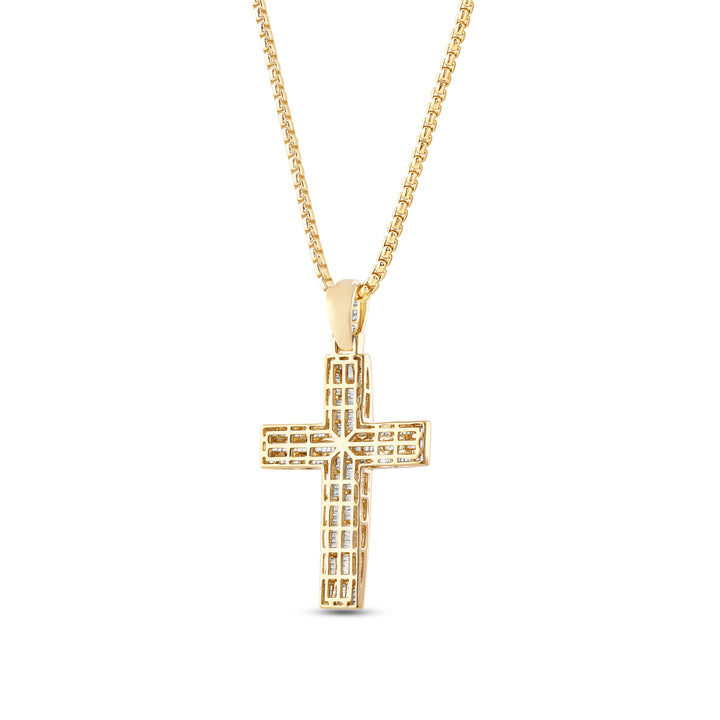 ARCHED BAGUETTE CROSS MEN'S DRIPZ NECKLACE 
with Cubic Zirconia Stones and 14K Yellow Gold over Sterling Silver