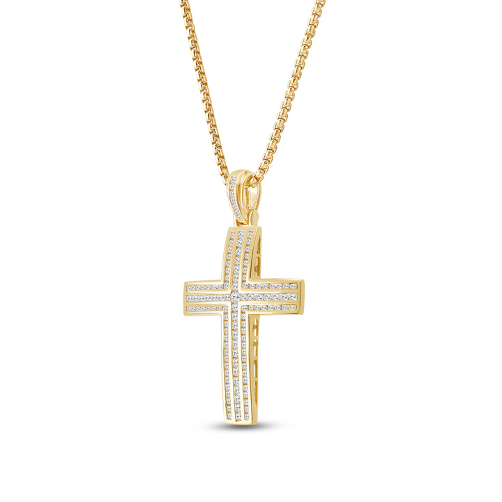 ARCHED CROSS MEN'S DRIPZ NECKLACE 
with Cubic Zirconia Stones and 14K Yellow Gold over Sterling Silver