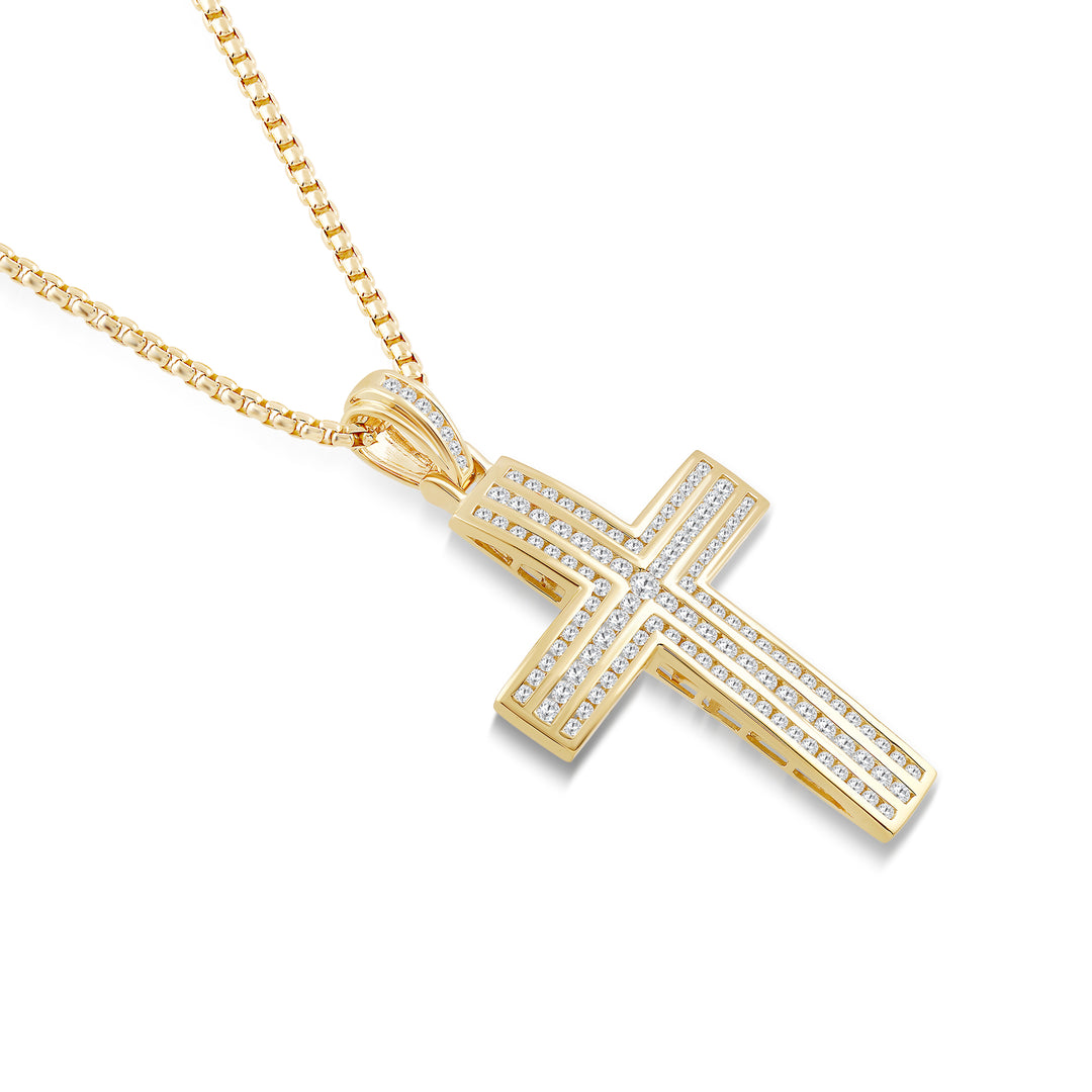 ARCHED CROSS MEN'S DRIPZ NECKLACE 
with Cubic Zirconia Stones and 14K Yellow Gold over Sterling Silver