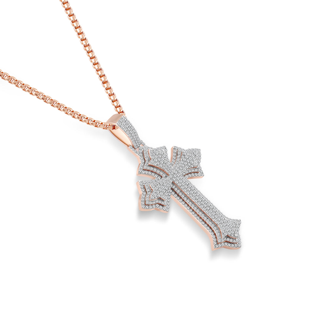 TULIP ENDED LAYERED CROSS DRIPZ NECKLACE 
with Cubic Zirconia Stones and 14K Rose Gold over Sterling Silver