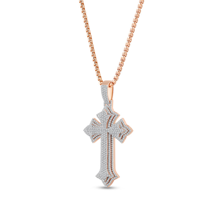 TULIP ENDED LAYERED CROSS DRIPZ NECKLACE 
with Cubic Zirconia Stones and 14K Rose Gold over Sterling Silver