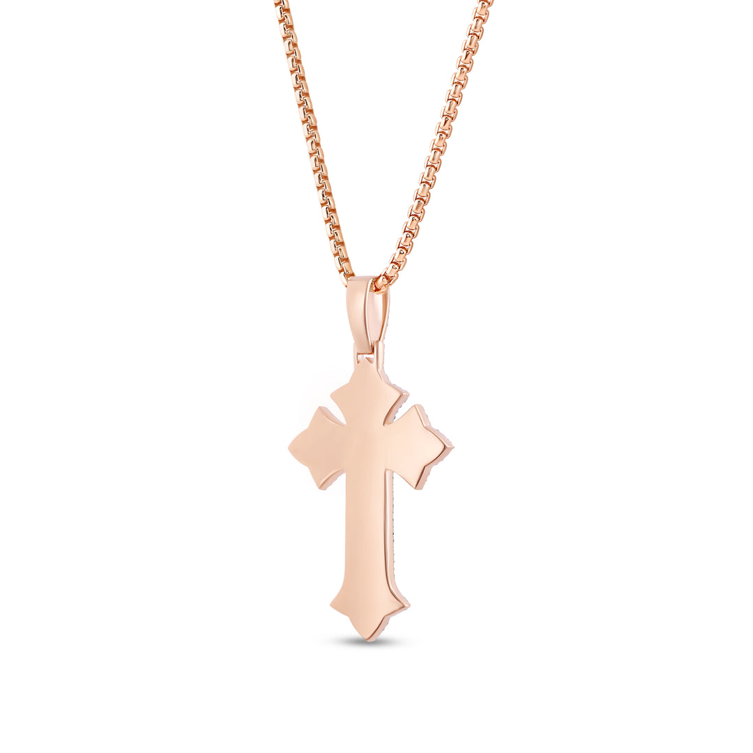 TULIP ENDED LAYERED CROSS DRIPZ NECKLACE 
with Cubic Zirconia Stones and 14K Rose Gold over Sterling Silver