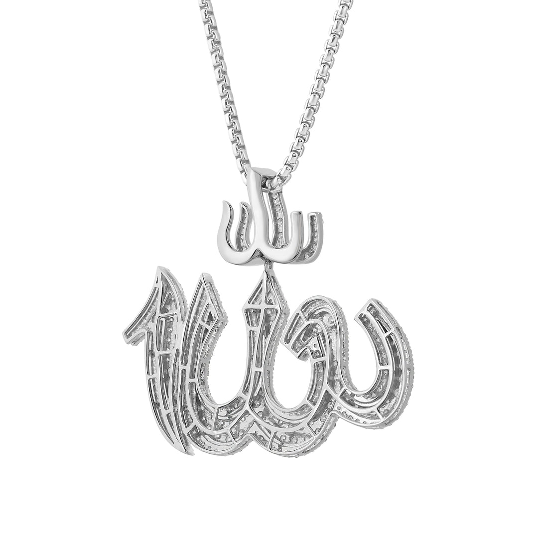 ALLAH MEN'S DRIPZ NECKLACE  with Cubic Zirconia Stones and Sterling Silver