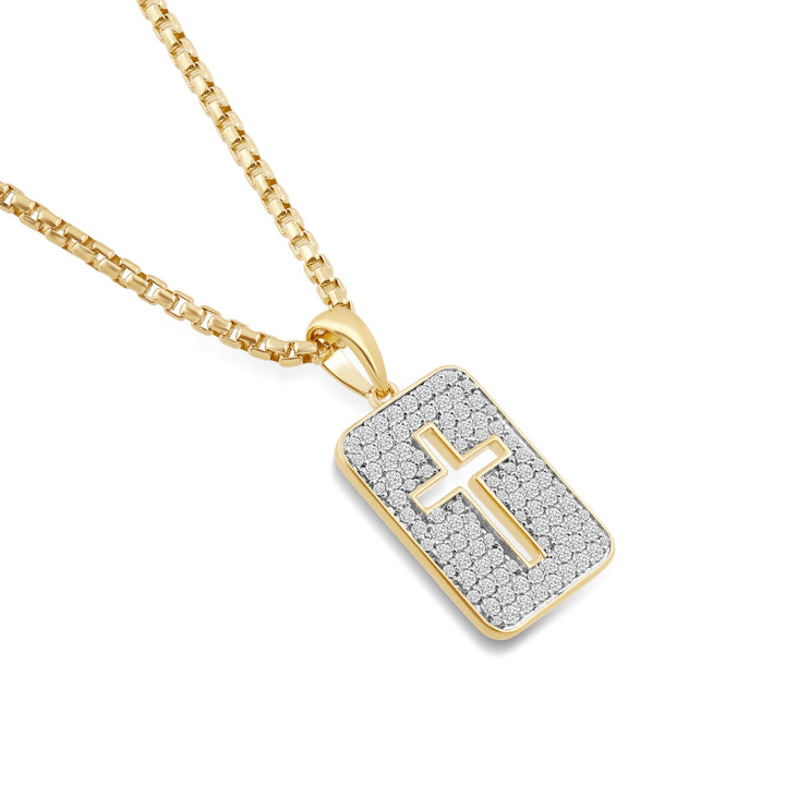 CUTOUT CROSS MEN'S DRIPZ NECKLACE 
with Cubic Zirconia Stones and 14K Yellow Gold over Sterling Silver