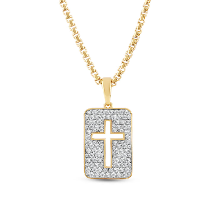 CUTOUT CROSS MEN'S DRIPZ NECKLACE 
with Cubic Zirconia Stones and 14K Yellow Gold over Sterling Silver