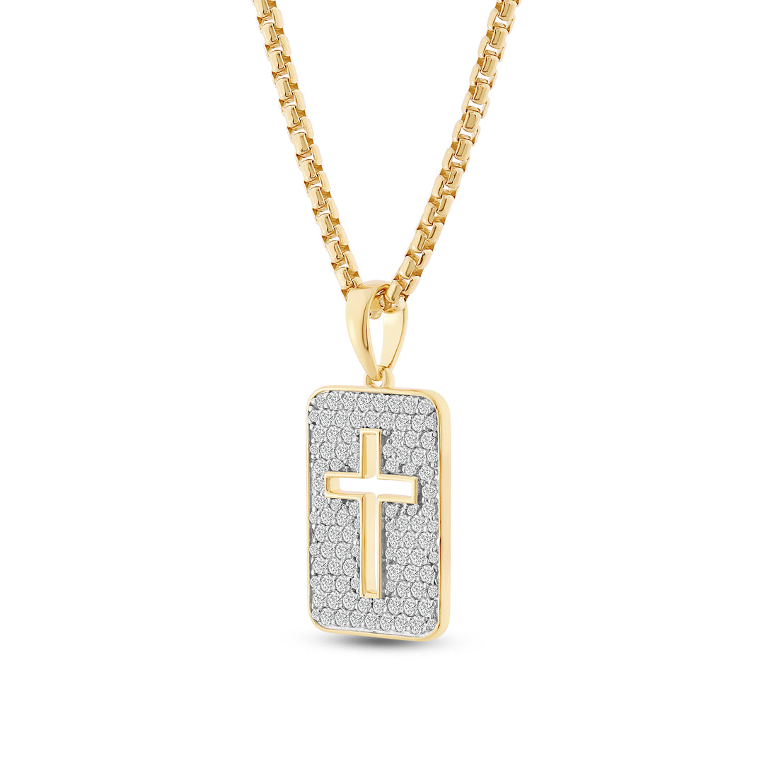 CUTOUT CROSS MEN'S DRIPZ NECKLACE 
with Cubic Zirconia Stones and 14K Yellow Gold over Sterling Silver