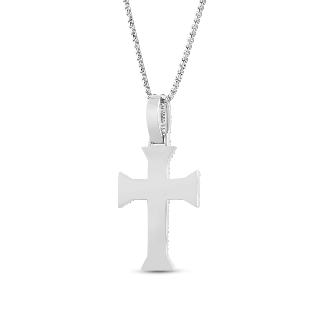 TAPERED OUT LAYERED BAGUETTE CROSS MEN'S DRIPZ NECKLACE 
with Cubic Zirconia Stones and Sterling Silver