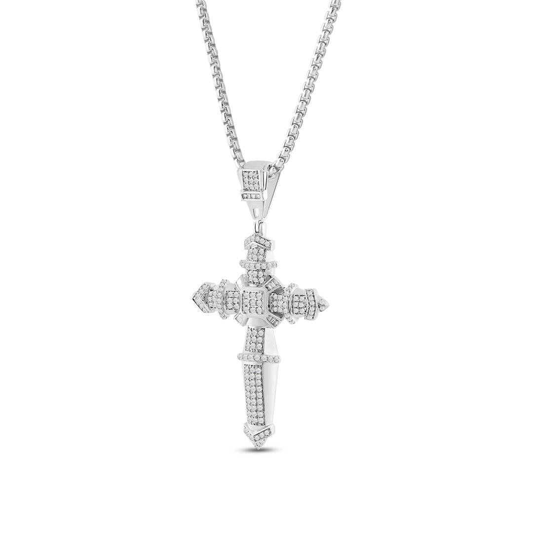 ROCKET ENDED DESIGNER CROSS MEN'S DRIPZ NECKLACE 
with Cubic Zirconia Stones and Sterling Silver