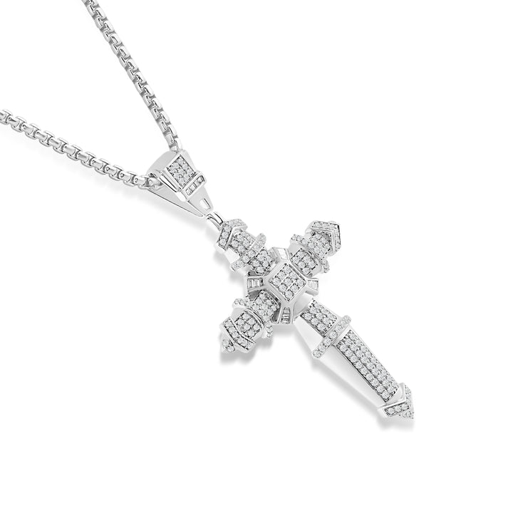 ROCKET ENDED DESIGNER CROSS MEN'S DRIPZ NECKLACE 
with Cubic Zirconia Stones and Sterling Silver