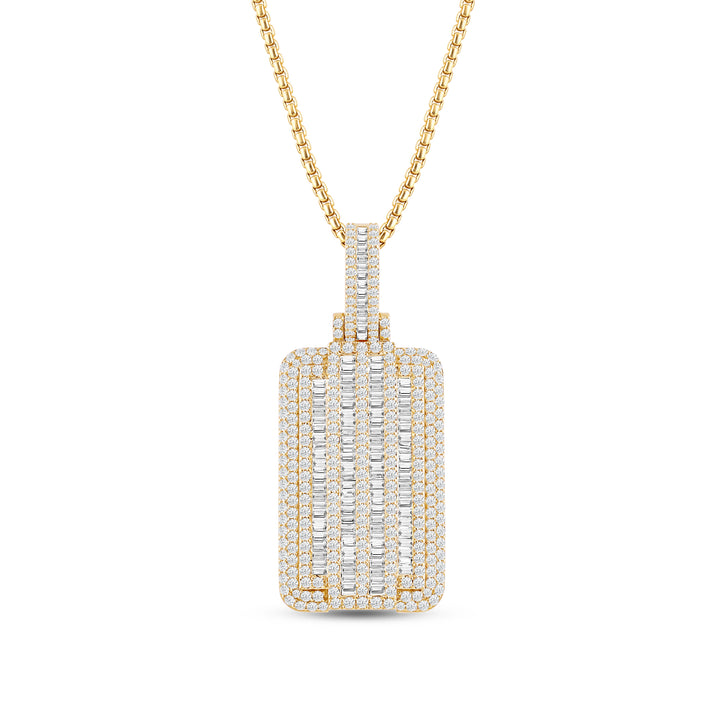 TRIPLE LAYERED BAGUETTE MEN'S DRIPZ DOGTAG NECKLACE 
with Cubic Zirconia Stones and 14K Yellow Gold over Sterling Silver