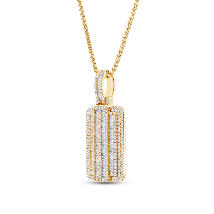 TRIPLE LAYERED BAGUETTE MEN'S DRIPZ DOGTAG NECKLACE 
with Cubic Zirconia Stones and 14K Yellow Gold over Sterling Silver