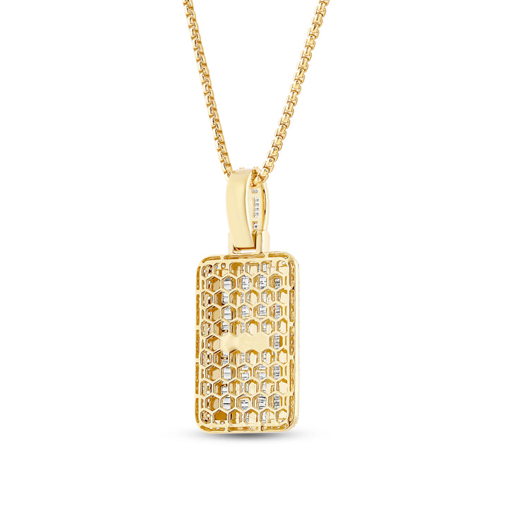 TRIPLE LAYERED BAGUETTE MEN'S DRIPZ DOGTAG NECKLACE 
with Cubic Zirconia Stones and 14K Yellow Gold over Sterling Silver