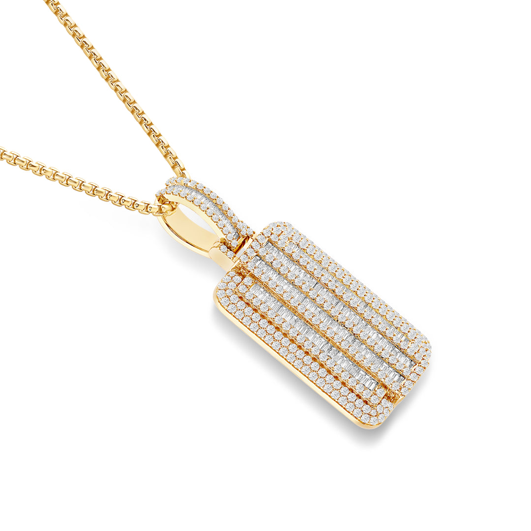 TRIPLE LAYERED BAGUETTE MEN'S DRIPZ DOGTAG NECKLACE 
with Cubic Zirconia Stones and 14K Yellow Gold over Sterling Silver