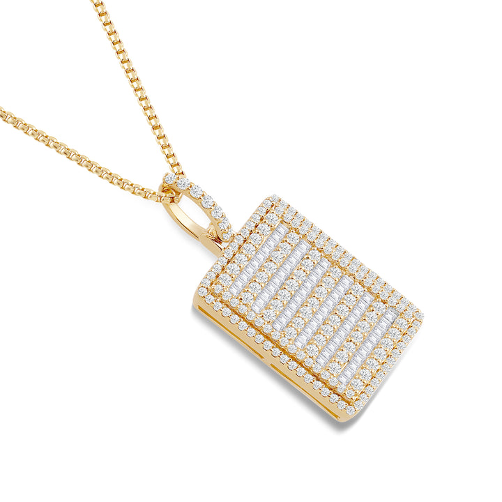 DOUBLE FRAMED BAGUETTE MEN'S DRIPZ DOGTAG NECKLACE 
with Cubic Zirconia Stones and 14K Yellow Gold over Sterling Silver