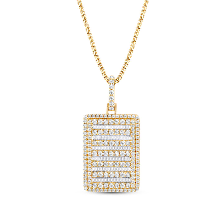 DOUBLE FRAMED BAGUETTE MEN'S DRIPZ DOGTAG NECKLACE 
with Cubic Zirconia Stones and 14K Yellow Gold over Sterling Silver