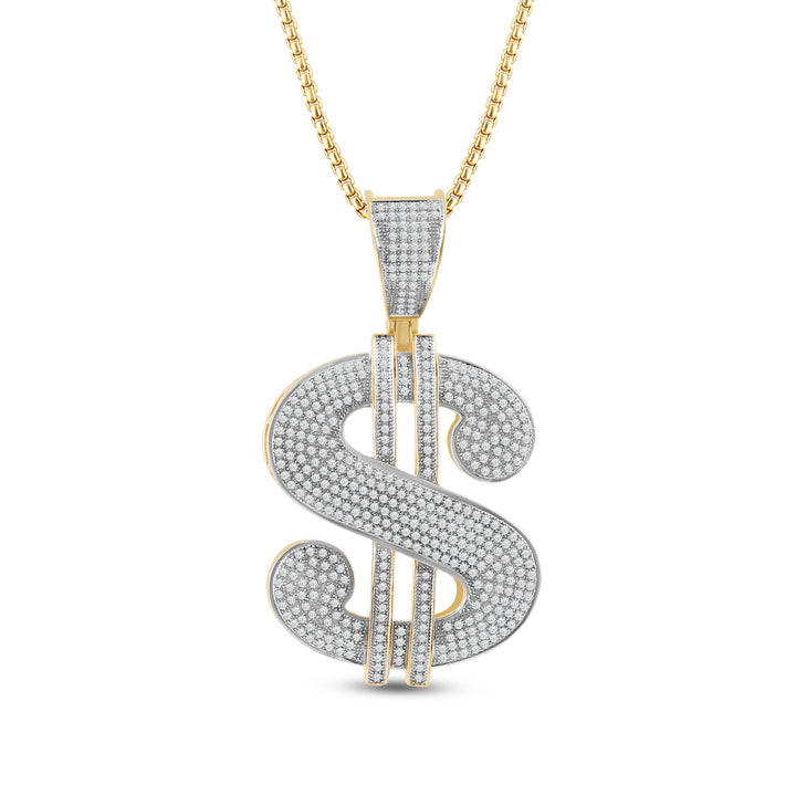 DOMED MICROPAVE DOLLAR MEN'S DRIPZ NECKLACE 
with Cubic Zirconia Stones and 14K Yellow Gold over Sterling Silver