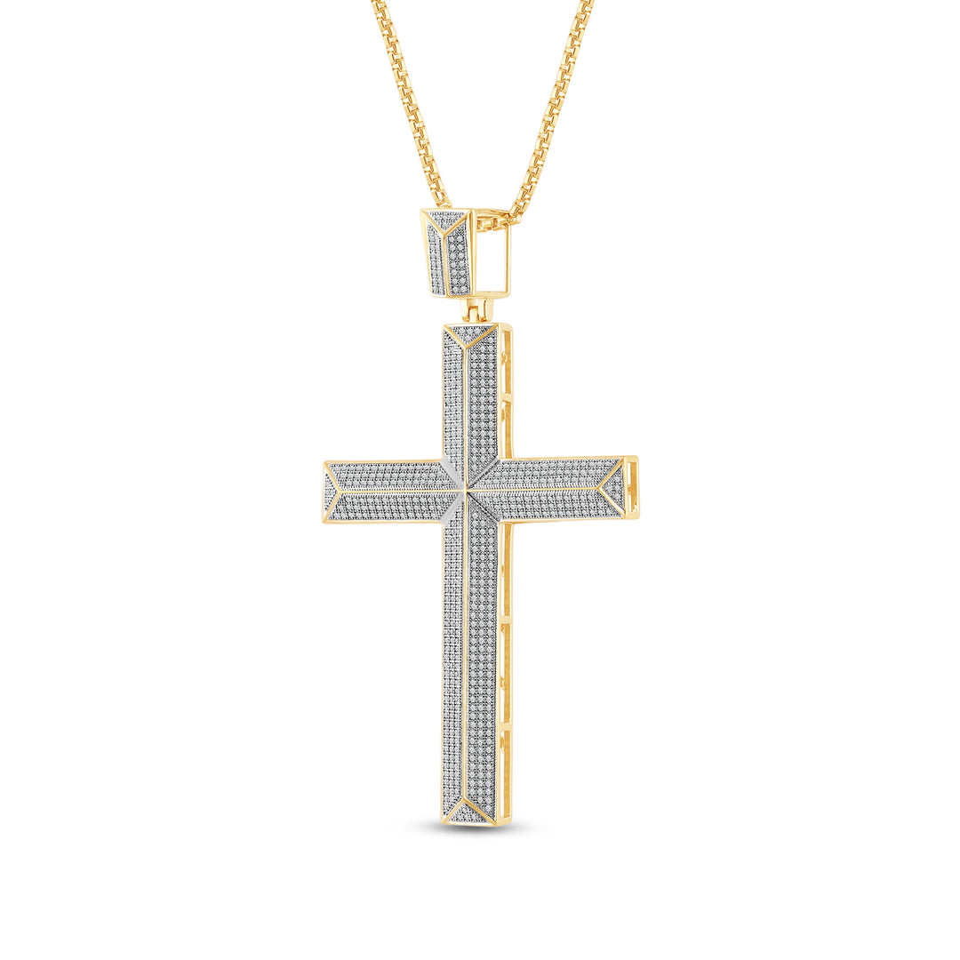 KNIFE EDGED CROSS MEN'S DRIPZ NECKLACE  with Cubic Zirconia Stones and 14K Yellow Gold over Sterling Silver