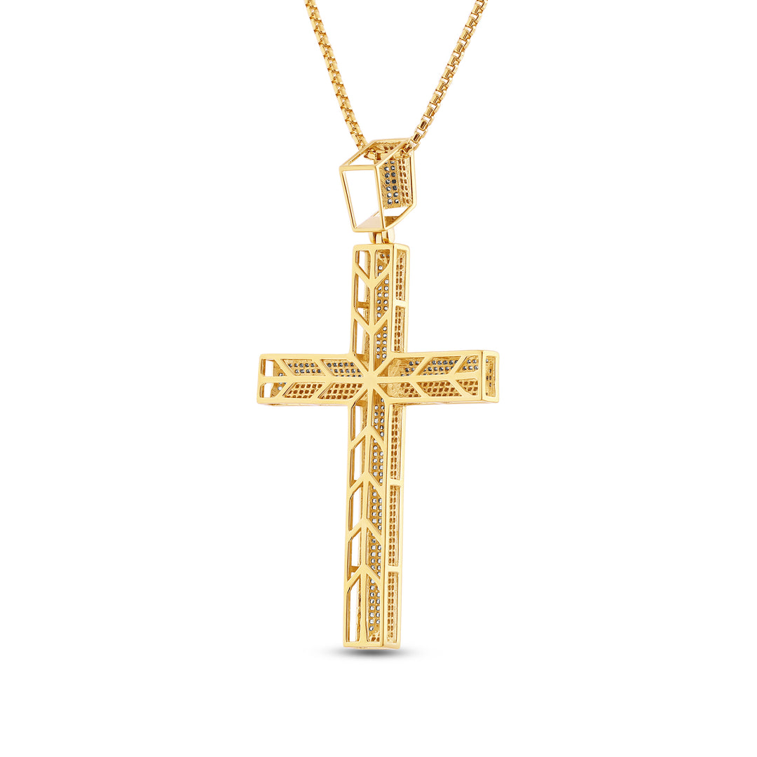 KNIFE EDGED CROSS MEN'S DRIPZ NECKLACE  with Cubic Zirconia Stones and 14K Yellow Gold over Sterling Silver