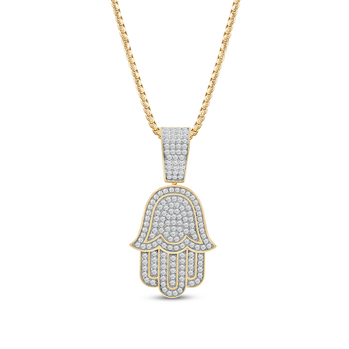 HAMSA MEN'S DRIPZ NECKLACE  with Cubic Zirconia Stones and 14K Yellow Gold over Sterling Silver