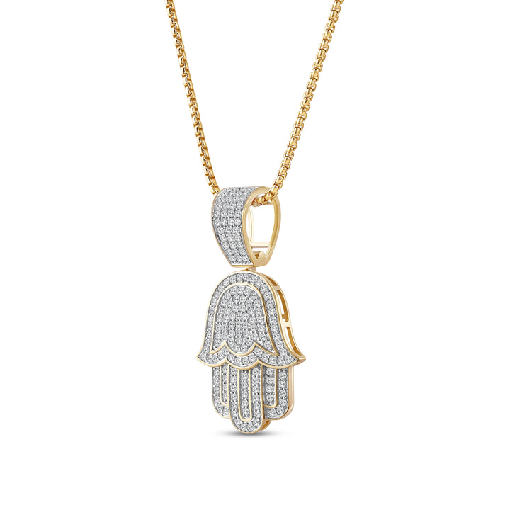 HAMSA MEN'S DRIPZ NECKLACE  with Cubic Zirconia Stones and 14K Yellow Gold over Sterling Silver