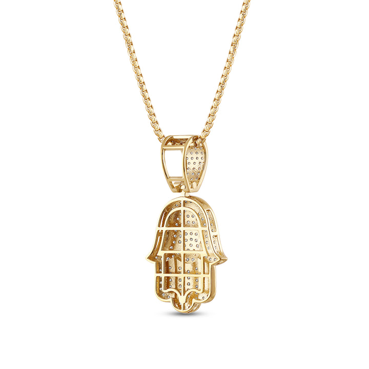 HAMSA MEN'S DRIPZ NECKLACE  with Cubic Zirconia Stones and 14K Yellow Gold over Sterling Silver