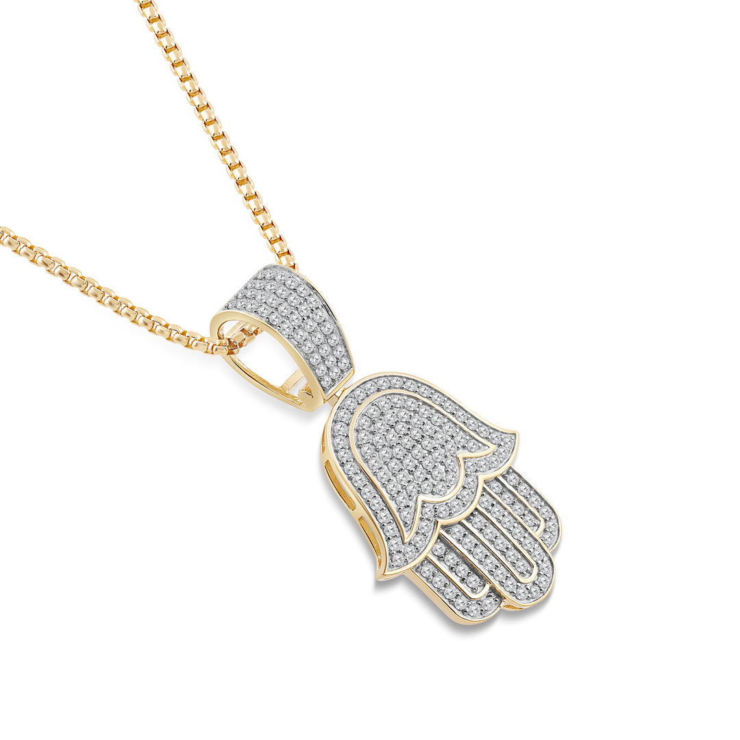 HAMSA MEN'S DRIPZ NECKLACE  with Cubic Zirconia Stones and 14K Yellow Gold over Sterling Silver