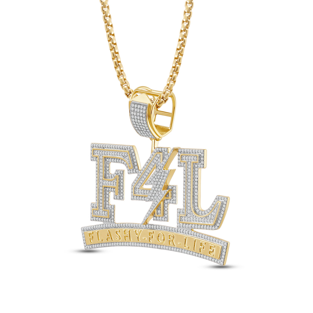 FLASHY-FOR-LIFE MEN'S DRIPZ NECKLACE  with Cubic Zirconia Stones and 14K Yellow Gold over Sterling Silver