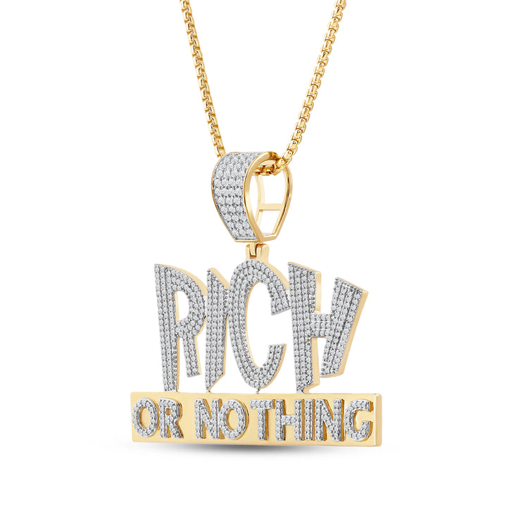 RICH-OR-NOTHING MEN'S DRIPZ NECKLACE  with Cubic Zirconia Stones and 14K Yellow Gold over Sterling Silver