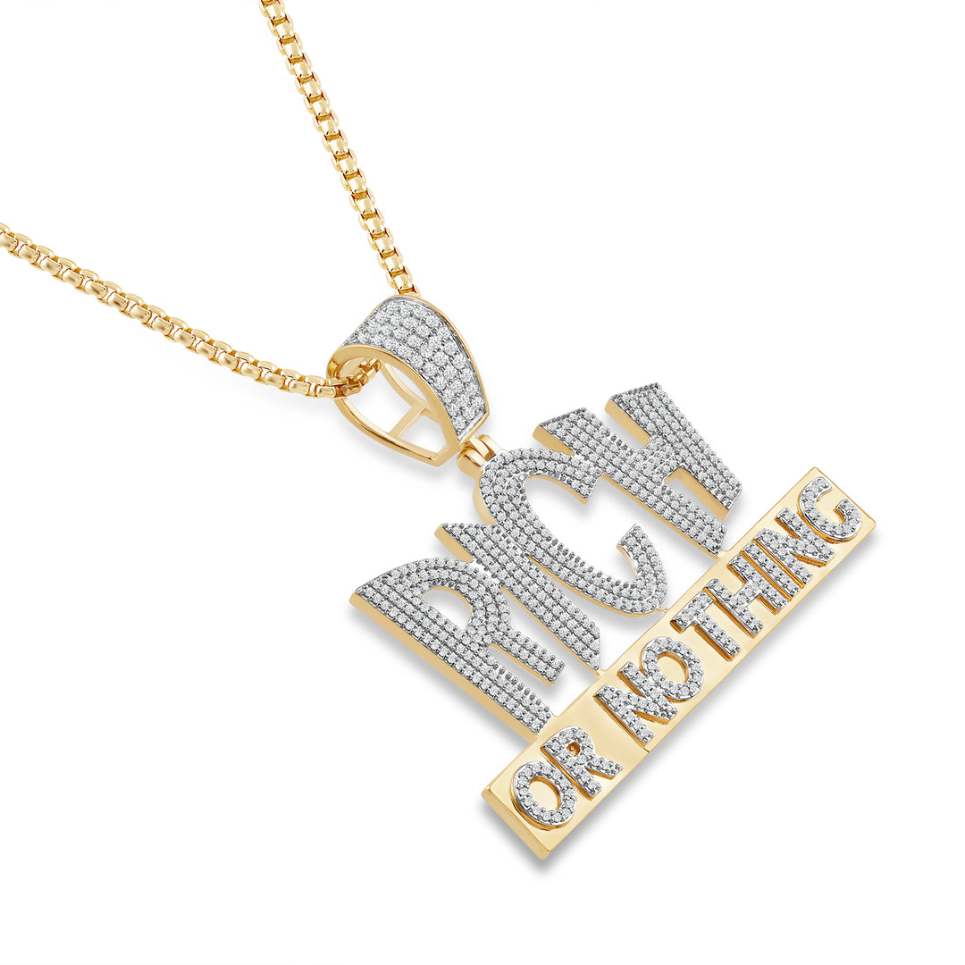 RICH-OR-NOTHING MEN'S DRIPZ NECKLACE  with Cubic Zirconia Stones and 14K Yellow Gold over Sterling Silver