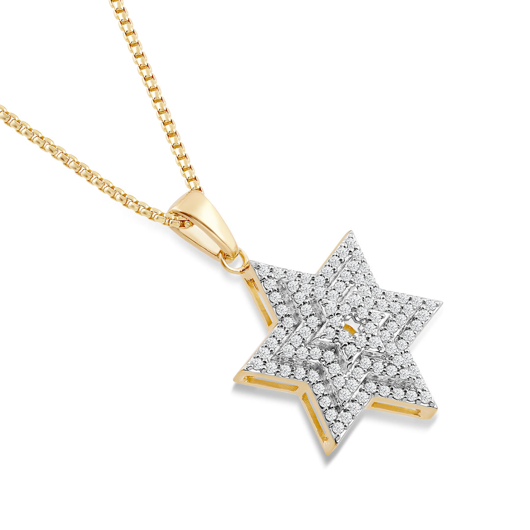 LAYERED STAR MEN'S DRIPZ NECKLACE  with Cubic Zirconia Stones and 14K Yellow Gold over Sterling Silver