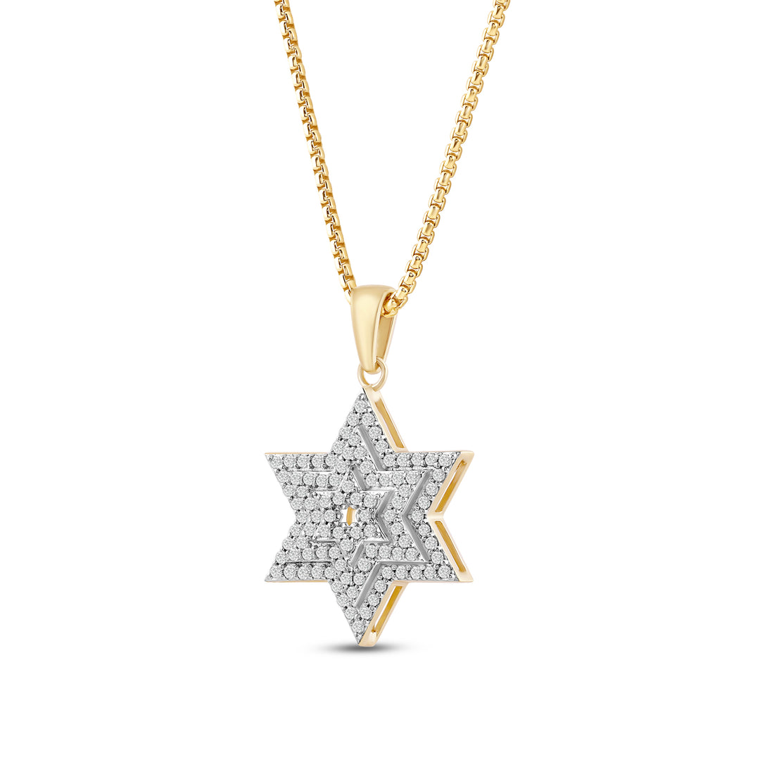 LAYERED STAR MEN'S DRIPZ NECKLACE  with Cubic Zirconia Stones and 14K Yellow Gold over Sterling Silver