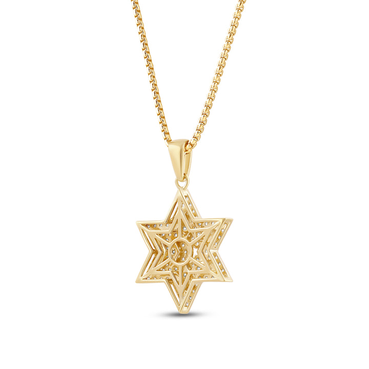 LAYERED STAR MEN'S DRIPZ NECKLACE  with Cubic Zirconia Stones and 14K Yellow Gold over Sterling Silver