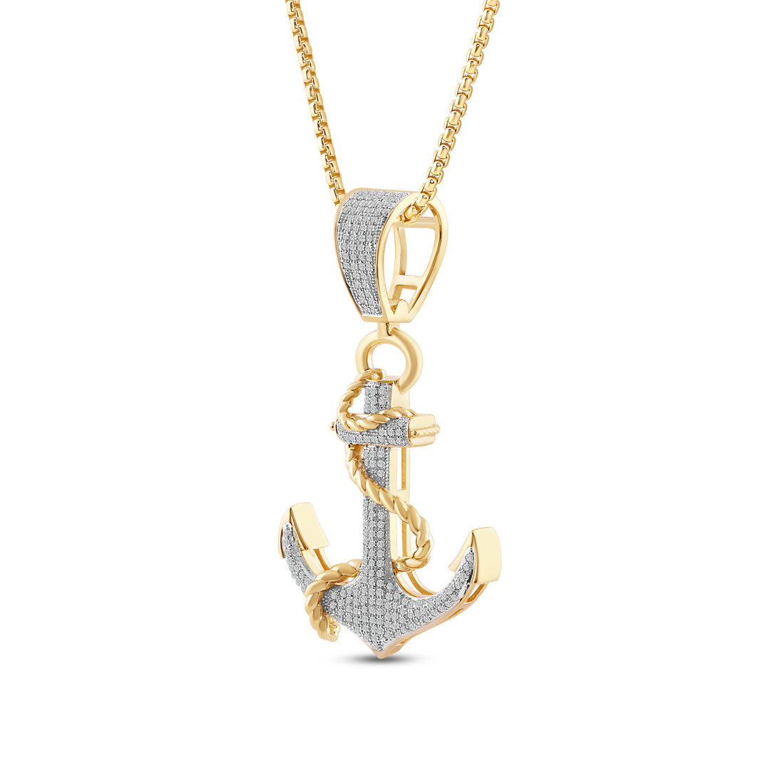 ANCHOR MEN'S DRIPZ NECKLACE 
with Cubic Zirconia Stones and 14K Yellow Gold over Sterling Silver