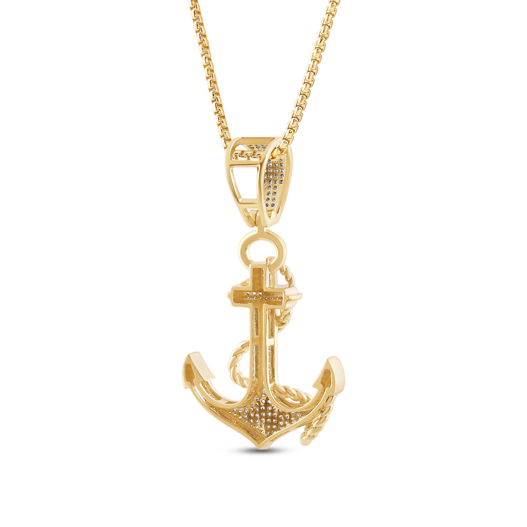 ANCHOR MEN'S DRIPZ NECKLACE 
with Cubic Zirconia Stones and 14K Yellow Gold over Sterling Silver