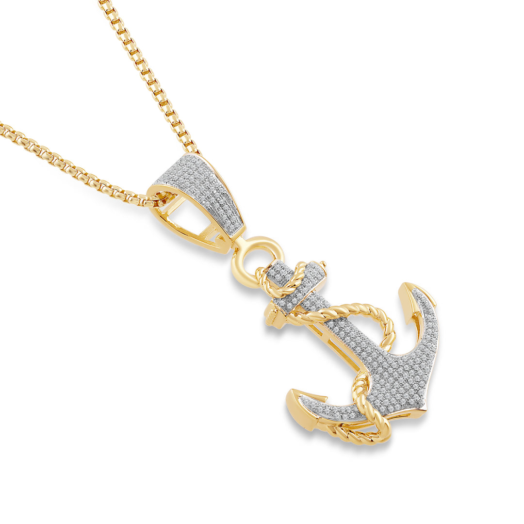 ANCHOR MEN'S DRIPZ NECKLACE 
with Cubic Zirconia Stones and 14K Yellow Gold over Sterling Silver