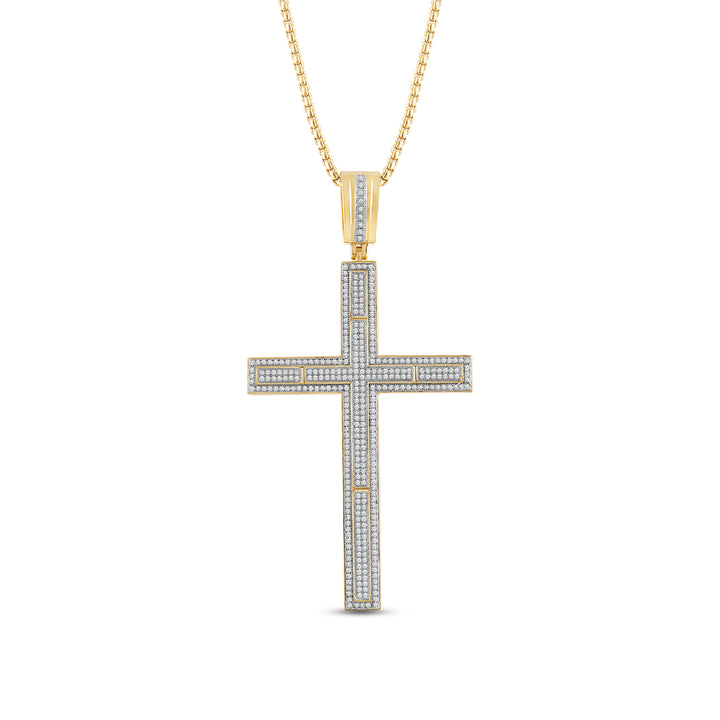 SLIM CROSS MEN'S DRIPZ NECKLACE  with Cubic Zirconia Stones and 14K Yellow Gold over Sterling Silver