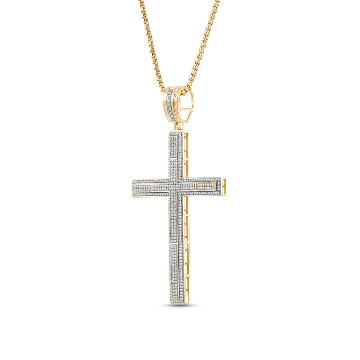 SLIM CROSS MEN'S DRIPZ NECKLACE  with Cubic Zirconia Stones and 14K Yellow Gold over Sterling Silver