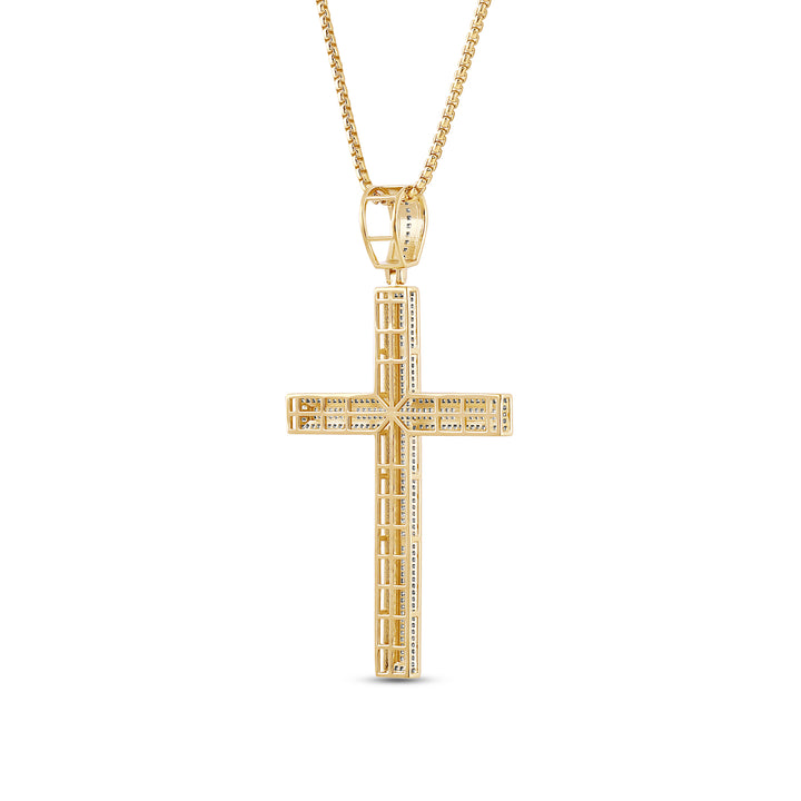 SLIM CROSS MEN'S DRIPZ NECKLACE  with Cubic Zirconia Stones and 14K Yellow Gold over Sterling Silver