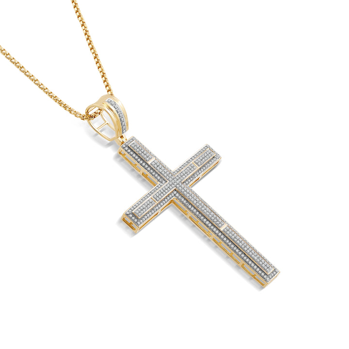 SLIM CROSS MEN'S DRIPZ NECKLACE  with Cubic Zirconia Stones and 14K Yellow Gold over Sterling Silver