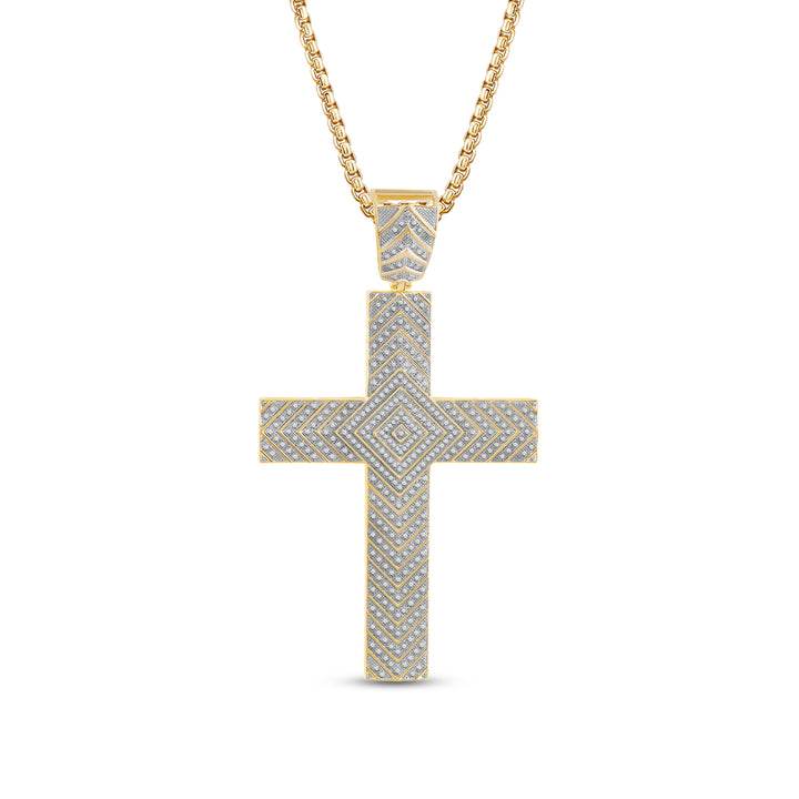 MULTI LAYERED CROSS MEN'S DRIPZ NECKLACE  with Cubic Zirconia Stones and 14K Yellow Gold over Sterling Silver