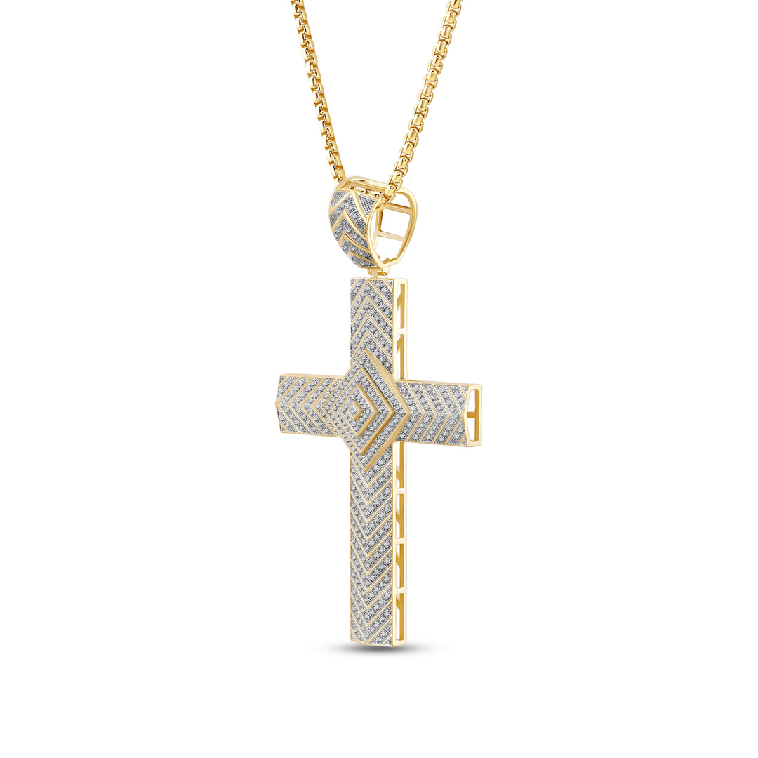 MULTI LAYERED CROSS MEN'S DRIPZ NECKLACE  with Cubic Zirconia Stones and 14K Yellow Gold over Sterling Silver