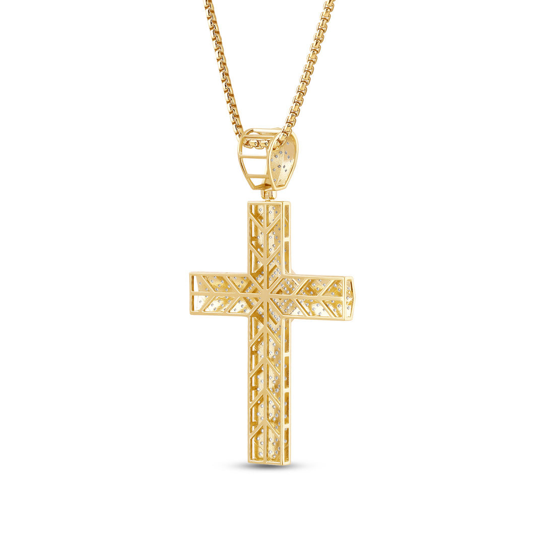 MULTI LAYERED CROSS MEN'S DRIPZ NECKLACE  with Cubic Zirconia Stones and 14K Yellow Gold over Sterling Silver