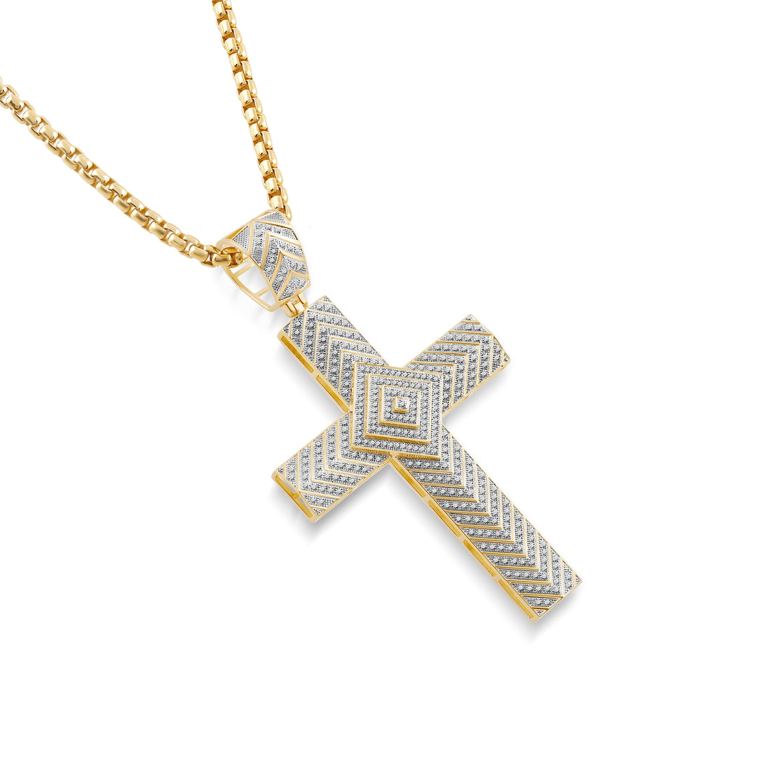 MULTI LAYERED CROSS MEN'S DRIPZ NECKLACE  with Cubic Zirconia Stones and 14K Yellow Gold over Sterling Silver