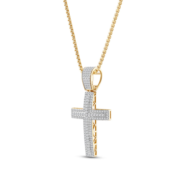 DOUBLE LAYERED CROSS MEN'S DRIPZ NECKLACE  with Cubic Zirconia Stones and 14K Yellow Gold over Sterling Silver