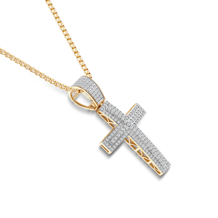 DOUBLE LAYERED CROSS MEN'S DRIPZ NECKLACE  with Cubic Zirconia Stones and 14K Yellow Gold over Sterling Silver