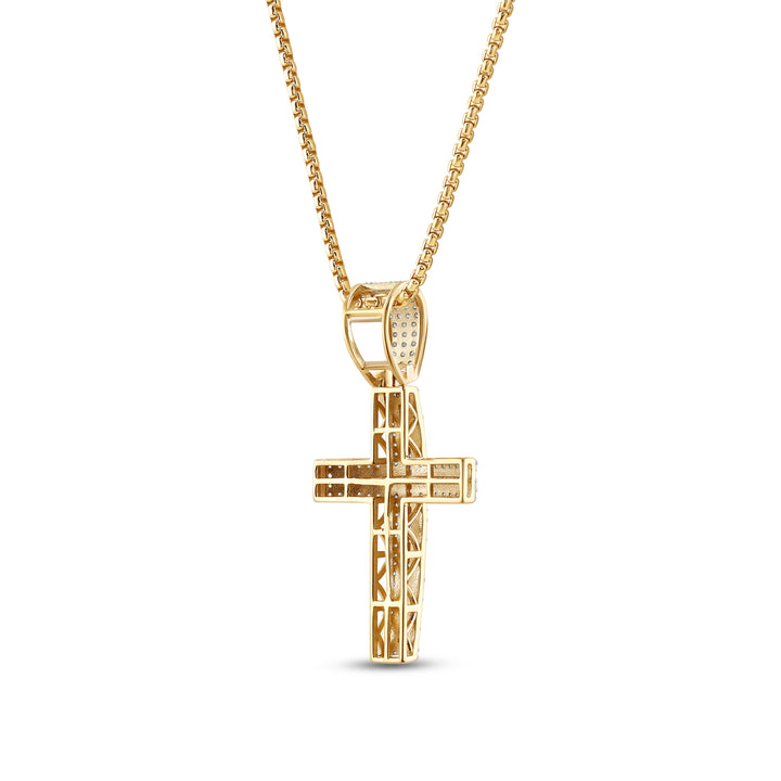 DOUBLE LAYERED CROSS MEN'S DRIPZ NECKLACE  with Cubic Zirconia Stones and 14K Yellow Gold over Sterling Silver