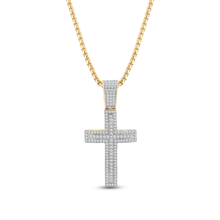 DOUBLE LAYERED CROSS MEN'S DRIPZ NECKLACE  with Cubic Zirconia Stones and 14K Yellow Gold over Sterling Silver