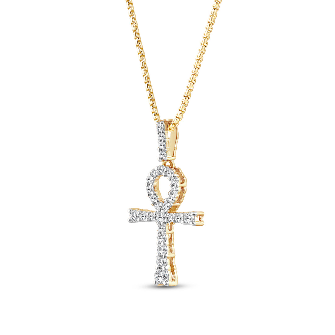 ANKH MEN'S DRIPZ NECKLACE  with Cubic Zirconia Stones and 14K Yellow Gold over Sterling Silver