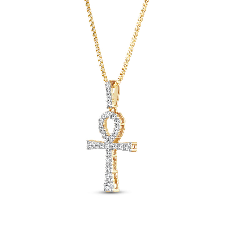 ANKH MEN'S DRIPZ NECKLACE  with Cubic Zirconia Stones and 14K Yellow Gold over Sterling Silver